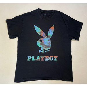 PLAYBOY Black Tee with Iridescent Multicolor Logo